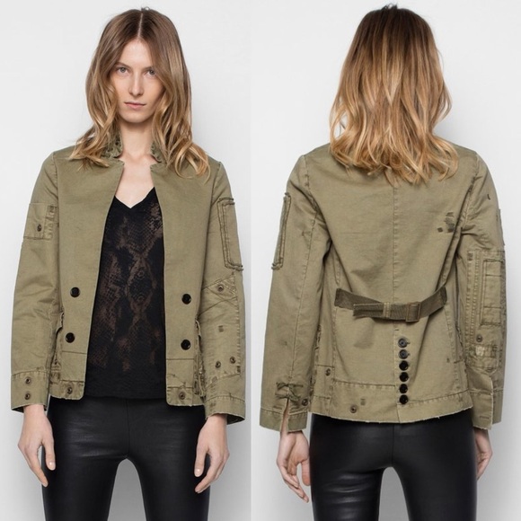 Zadig & Voltaire Khaki Utility Jacket Military Vladimir Grunge Size Small - Picture 1 of 12